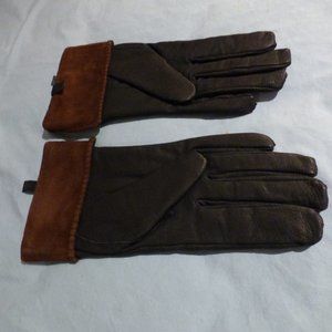Ralph Lauren Black leather gloves, brown cuffs, L